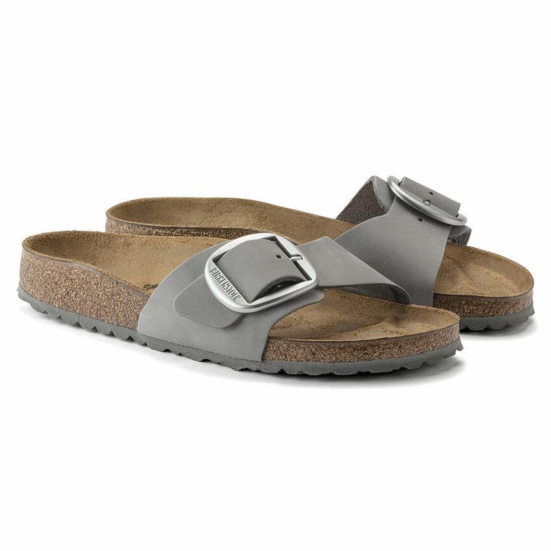 Birkenstock Big Přezkou Nubuck Læder Madrid Dame Grå | DK 409ZUT